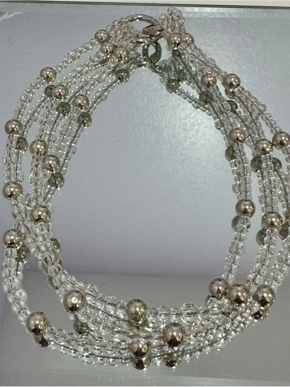 New Crystal & Silver Beaded Multi-Strand Bag Chain 18 inches